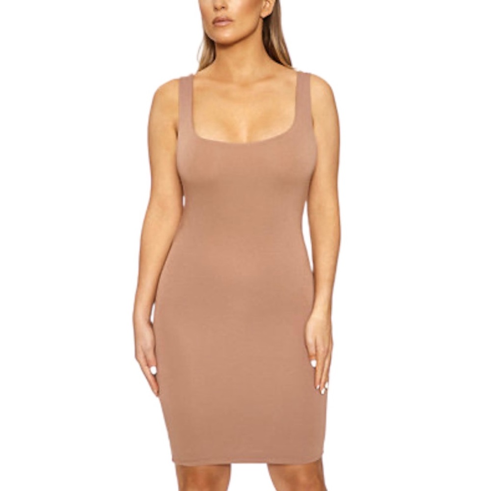 NWT Naked Wardrobe Tan Stretchy Tank Mini Dress Bodycon Large